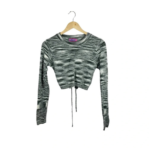 NWOT Edikted Medina Knit Open Back Cropped Sweater in Grey/White Size L - Picture 11 of 16